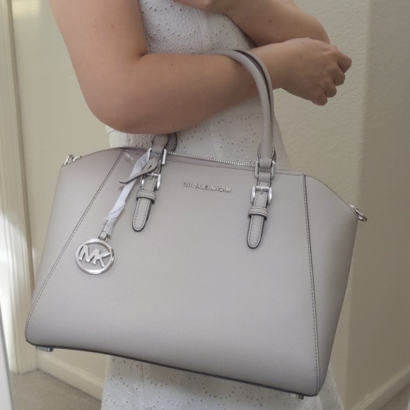 Michael Kors Large Ciara Leather Satchel Cement - Picture 5 of 8